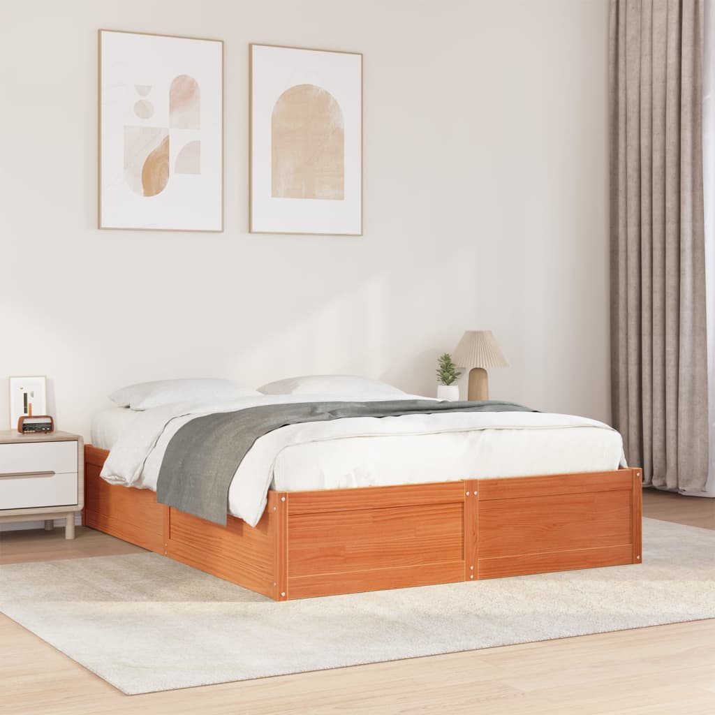Bedframe zonder matras massief grenenhout wasbruin 150x200 cm is nu te koop bij PeponiXL, paradijselijk wonen!