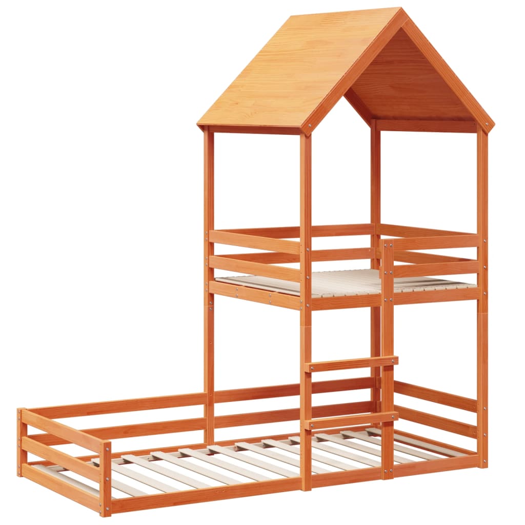 Kinderbed met huisje massief grenenhout wasbruin 80x200 cm is nu te koop bij PeponiXL, paradijselijk wonen!