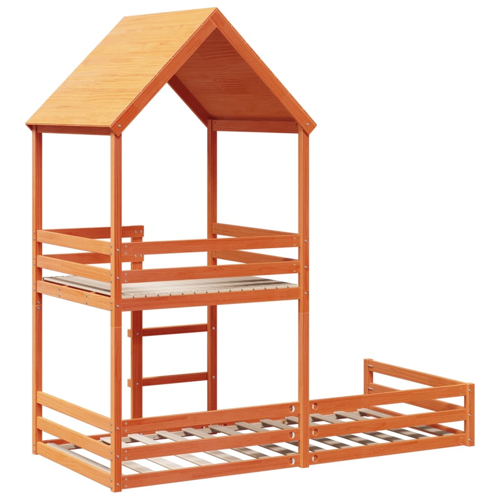 Kinderbed met huisje massief grenenhout wasbruin 80x200 cm is nu te koop bij PeponiXL, paradijselijk wonen!