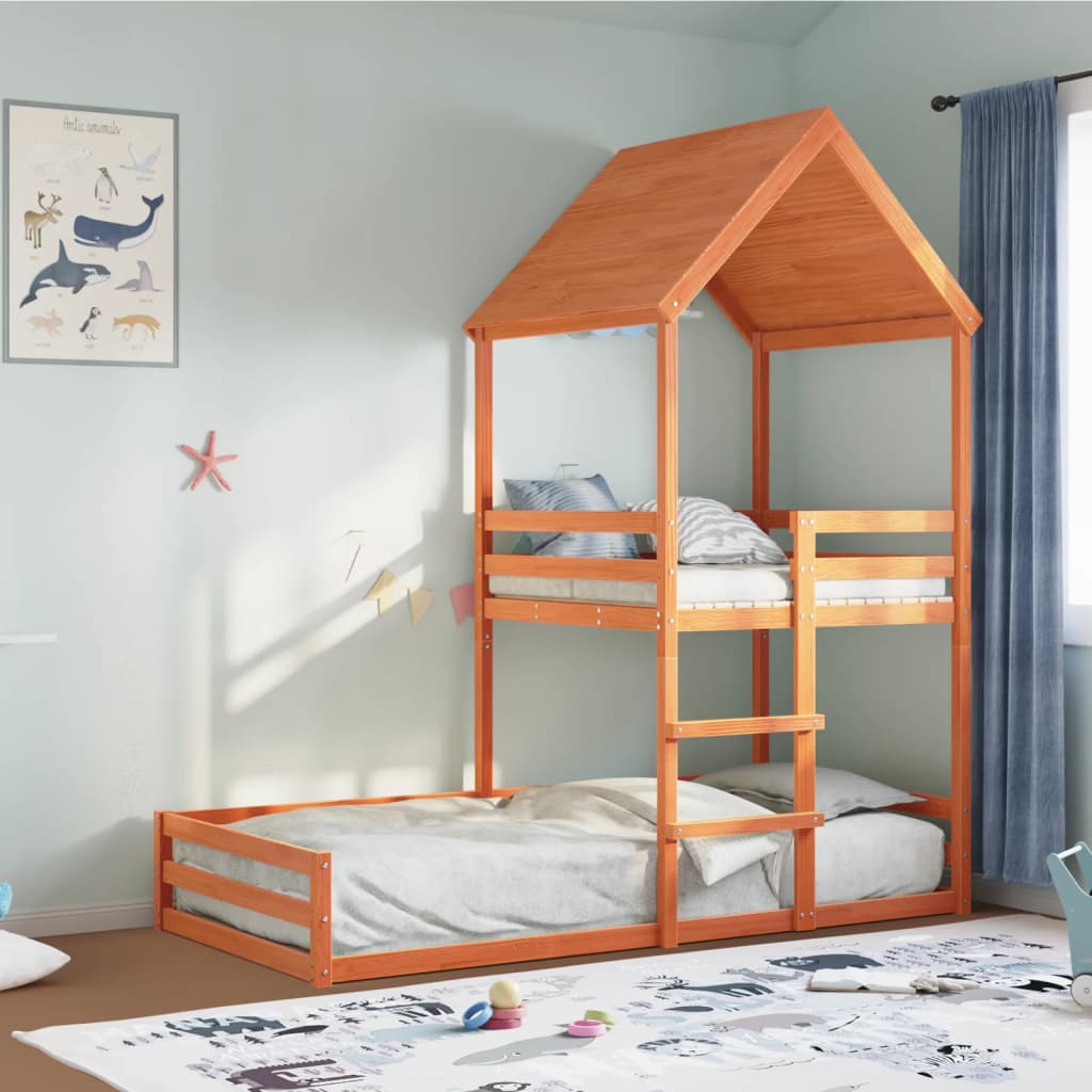 Kinderbed met huisje massief grenenhout wasbruin 90x190 cm is nu te koop bij PeponiXL, paradijselijk wonen!