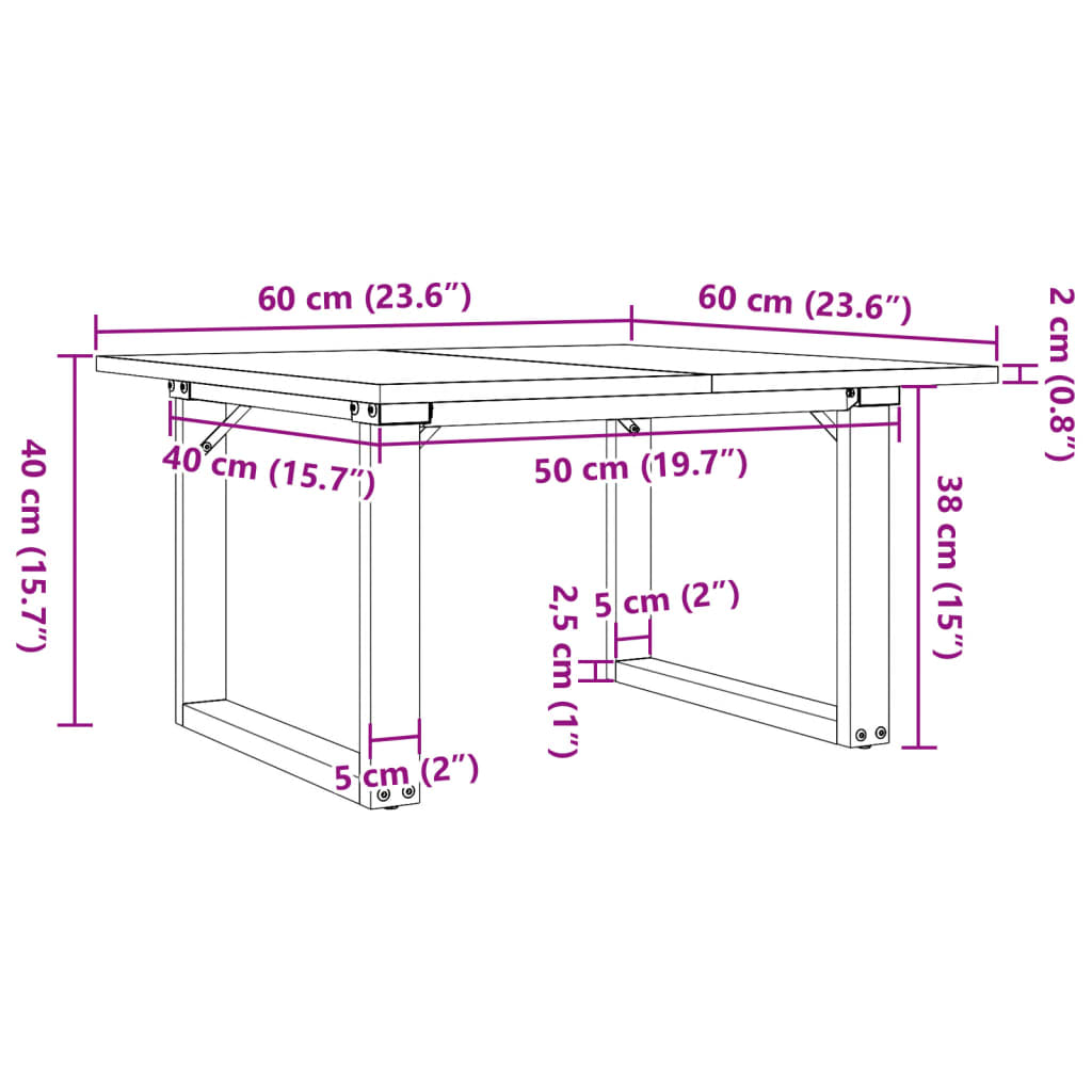 Salontafel O-frame 60x60x40 cm massief grenenhout en staal is nu te koop bij PeponiXL, paradijselijk wonen!