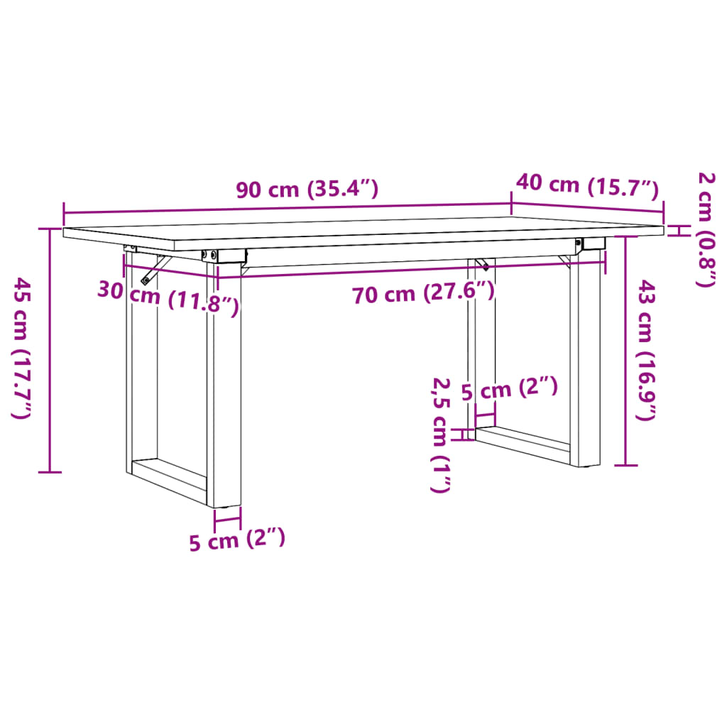 Salontafel O-frame 90x40x45 cm massief grenenhout en staal is nu te koop bij PeponiXL, paradijselijk wonen!