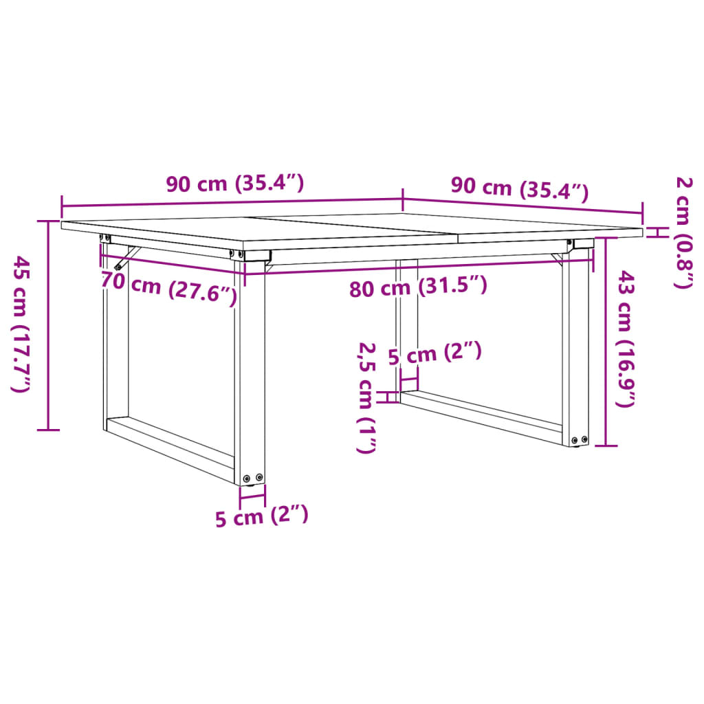 Salontafel O-frame 90x90x45 cm massief grenenhout en staal is nu te koop bij PeponiXL, paradijselijk wonen!