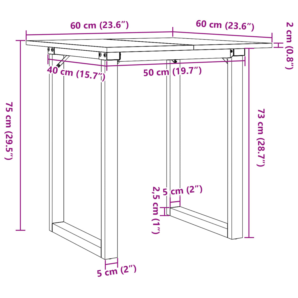 Eettafel O-frame 60x60x75 cm massief grenenhout en staal is nu te koop bij PeponiXL, paradijselijk wonen!