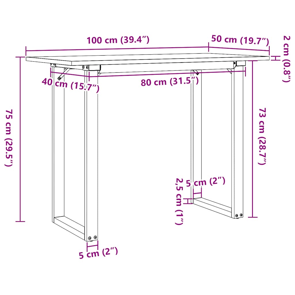 Eettafel O-frame 100x50x75 cm massief grenenhout en staal is nu te koop bij PeponiXL, paradijselijk wonen!
