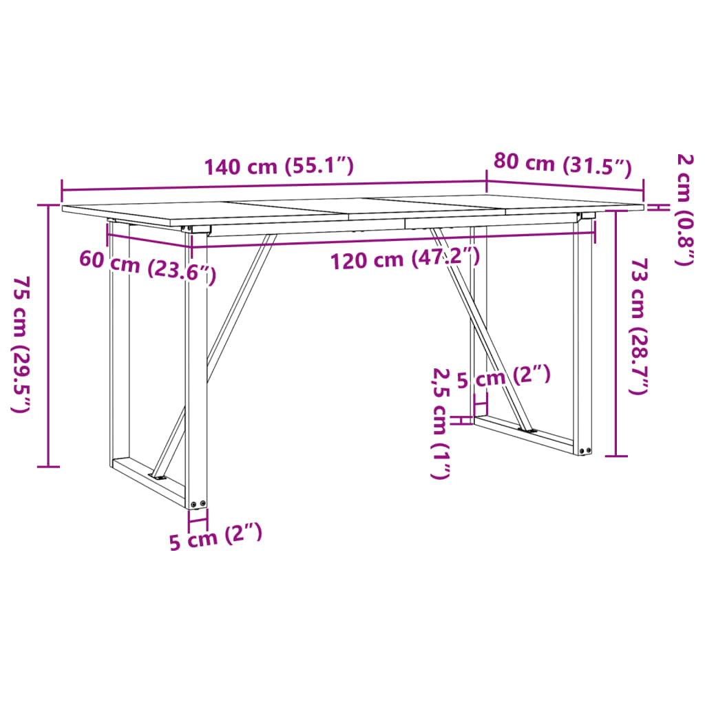 Eettafel O-frame 140x80x75 cm massief grenenhout en staal is nu te koop bij PeponiXL, paradijselijk wonen!