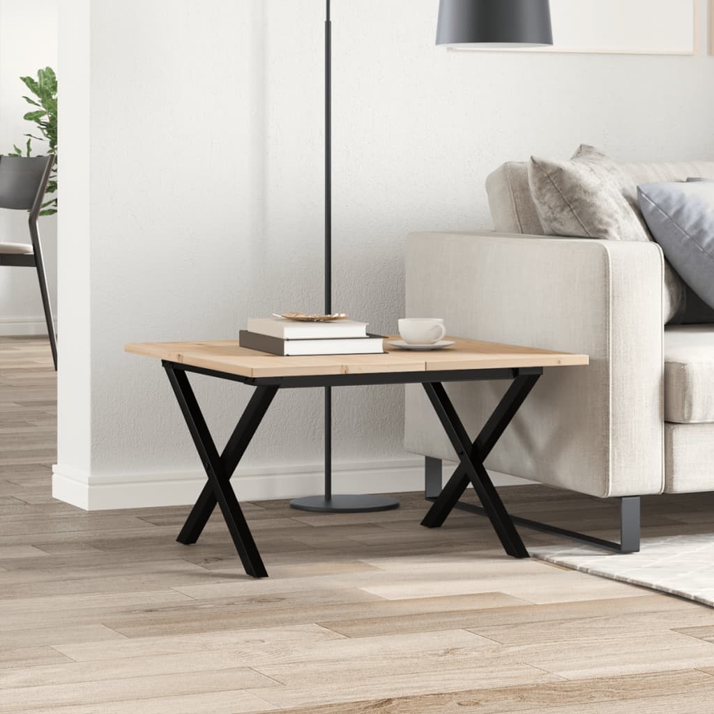 Salontafel X-frame 60x60x40 cm massief grenenhout en staal is nu te koop bij PeponiXL, paradijselijk wonen!