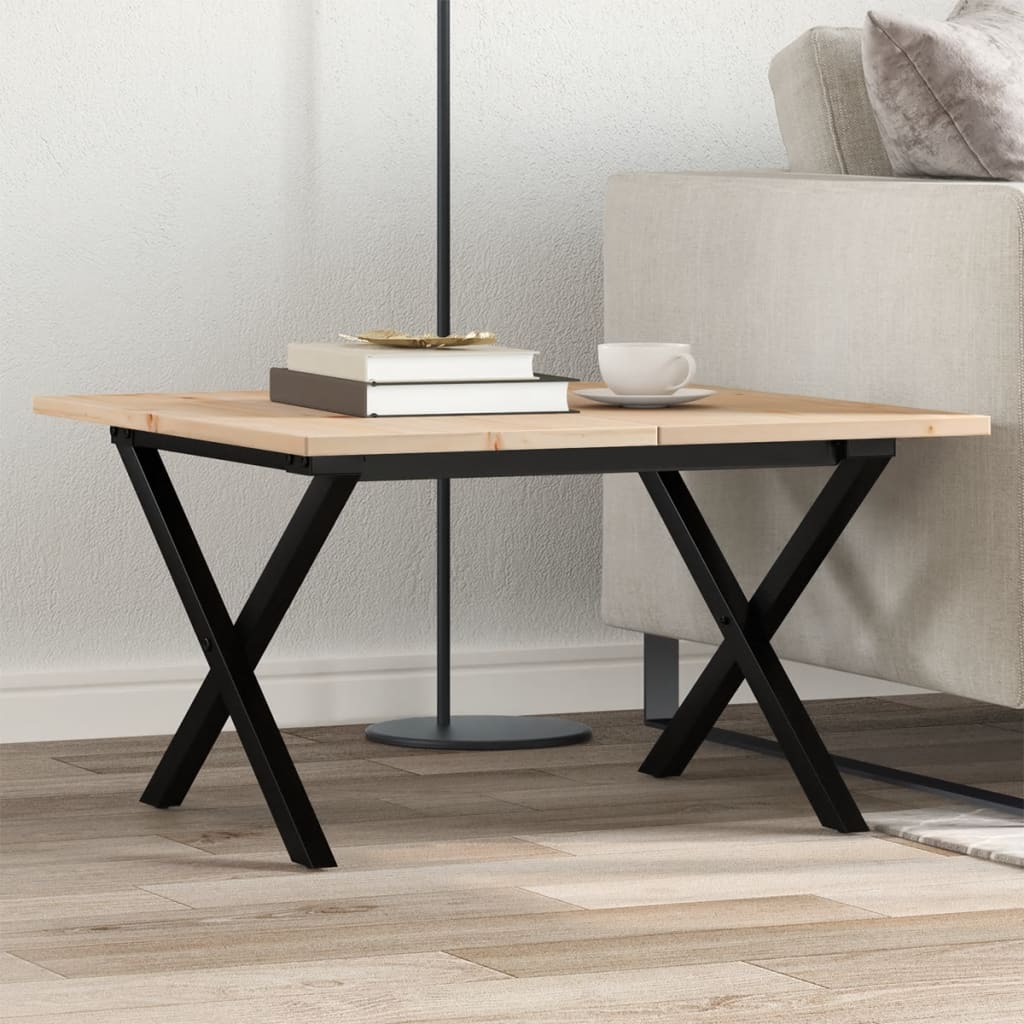 Salontafel X-frame 60x60x40 cm massief grenenhout en staal is nu te koop bij PeponiXL, paradijselijk wonen!