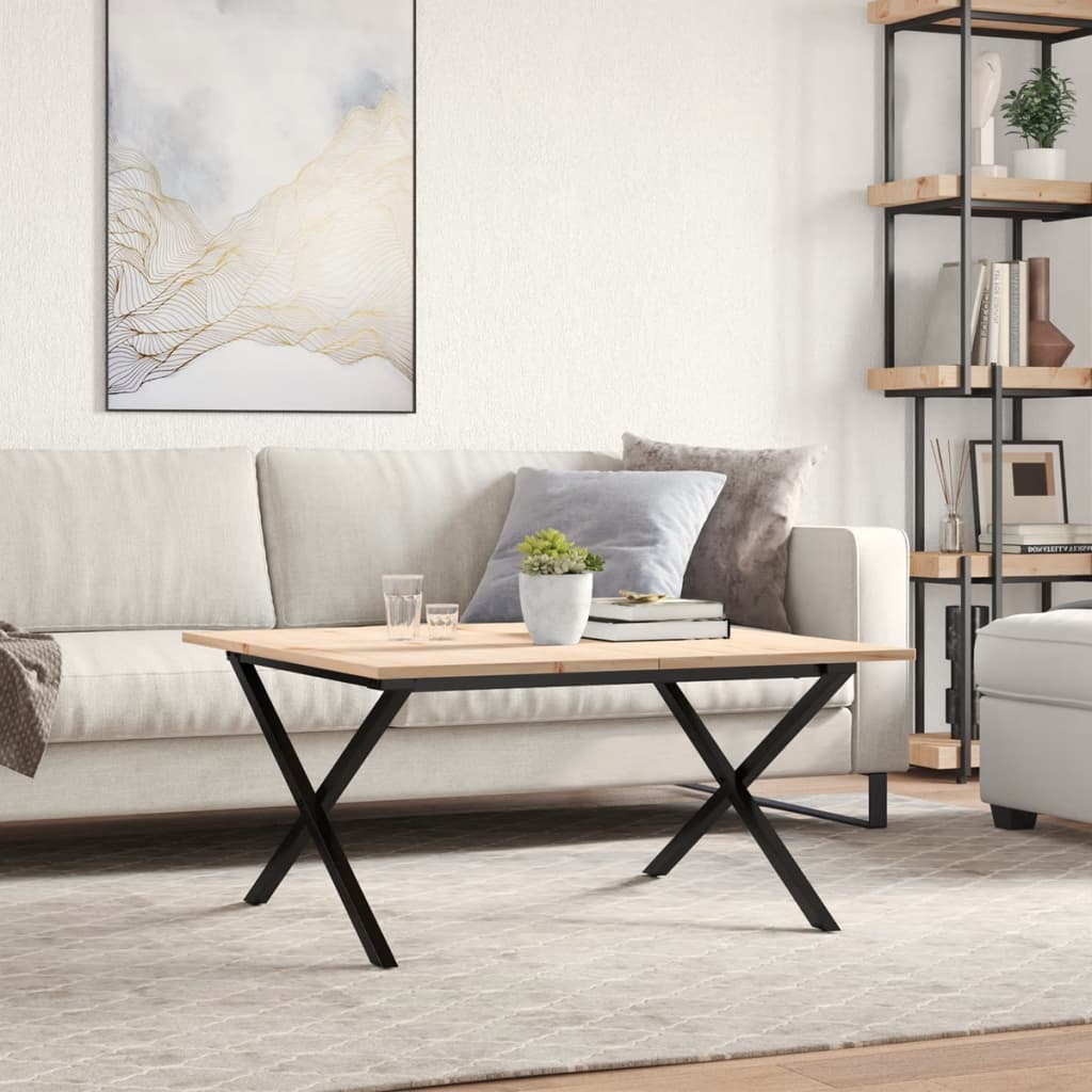 Salontafel X-frame 90x90x45 cm massief grenenhout en staal is nu te koop bij PeponiXL, paradijselijk wonen!