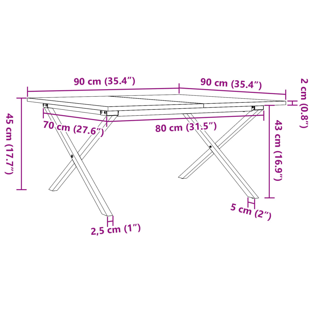 Salontafel X-frame 90x90x45 cm massief grenenhout en staal is nu te koop bij PeponiXL, paradijselijk wonen!