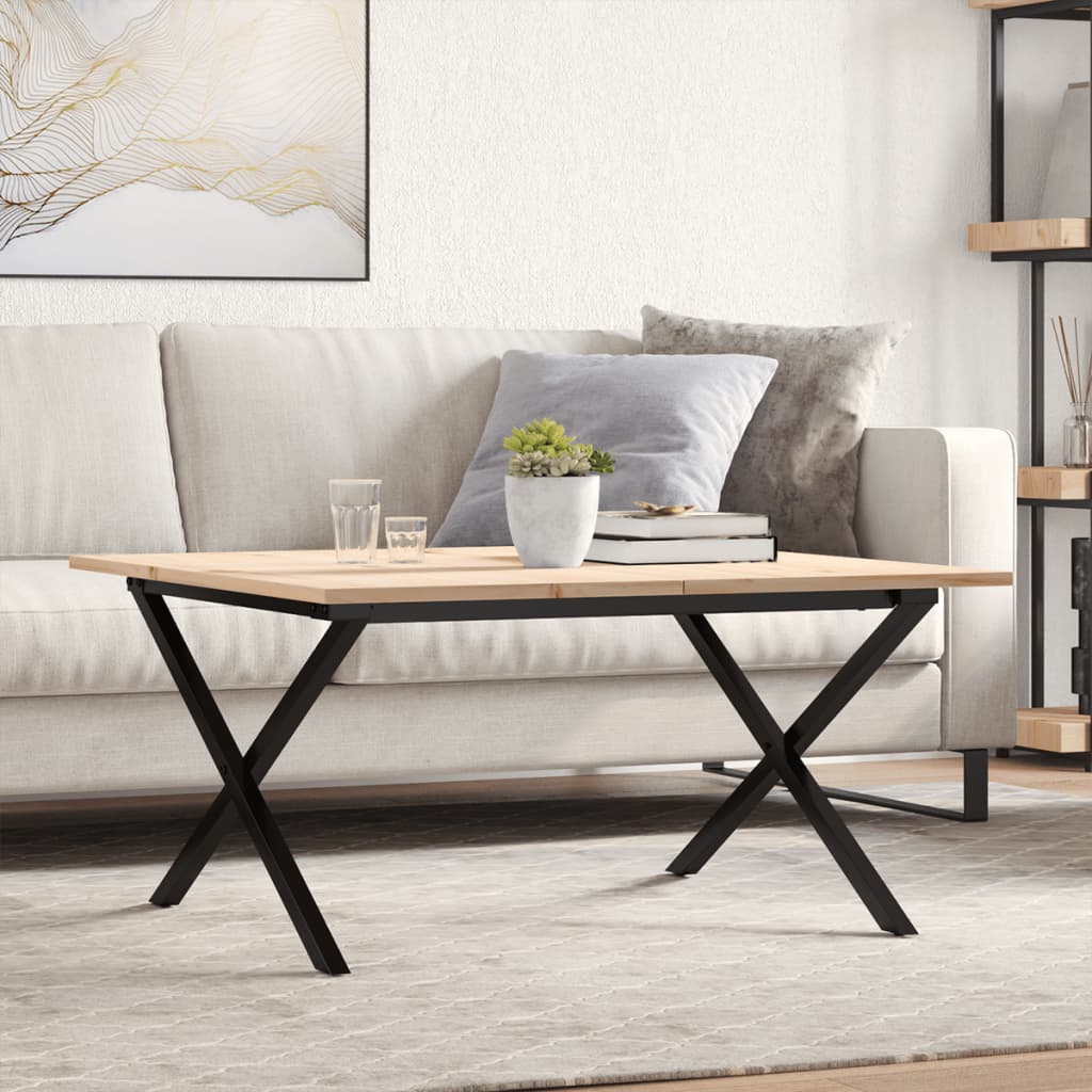 Salontafel X-frame 90x90x45 cm massief grenenhout en staal is nu te koop bij PeponiXL, paradijselijk wonen!