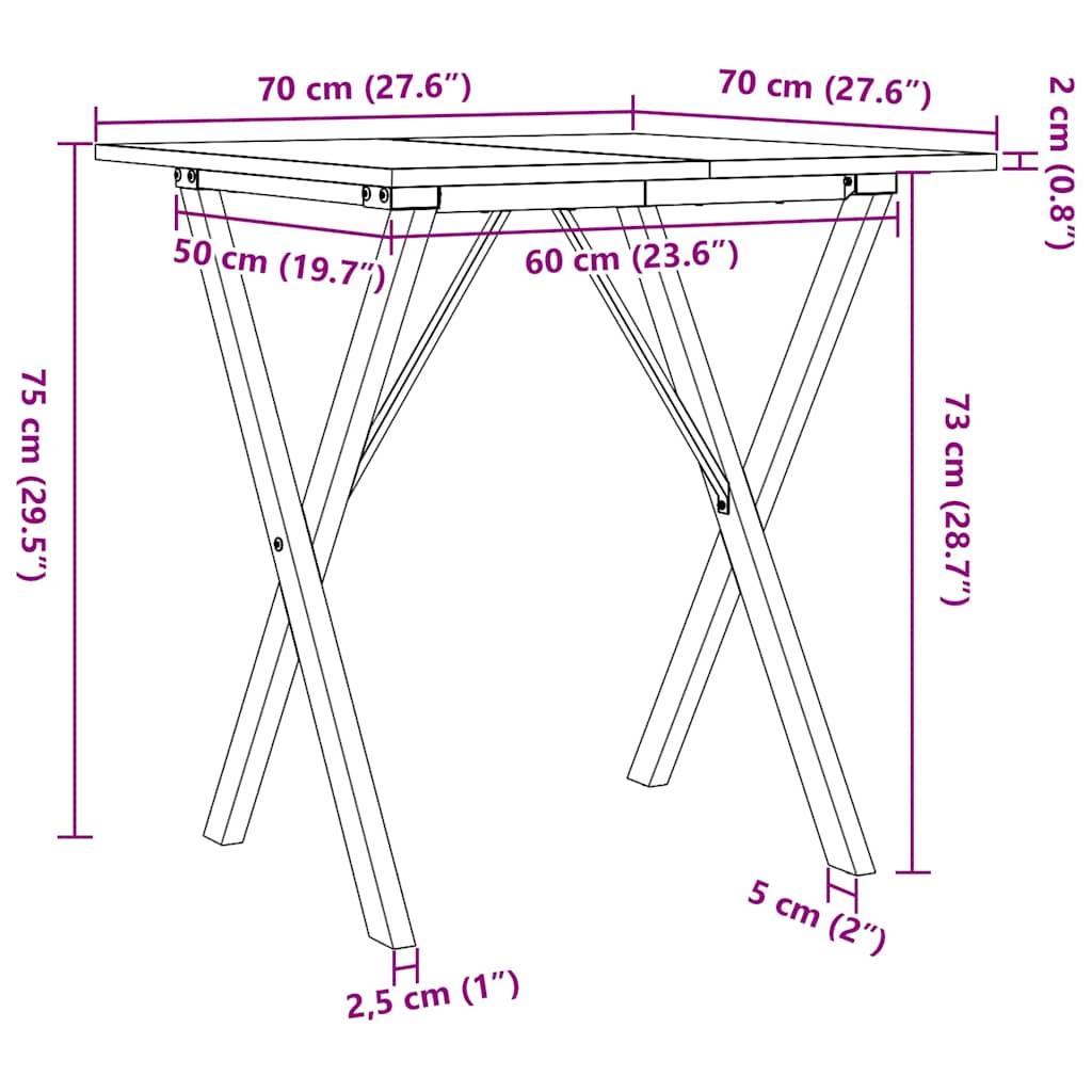 Eettafel X-frame 70x70x75 cm massief grenenhout en staal is nu te koop bij PeponiXL, paradijselijk wonen!