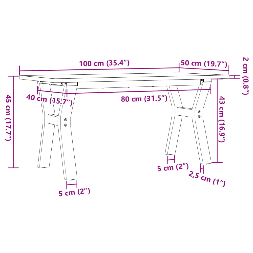 Salontafel Y-frame 100x50x45 cm massief grenenhout en staal is nu te koop bij PeponiXL, paradijselijk wonen!