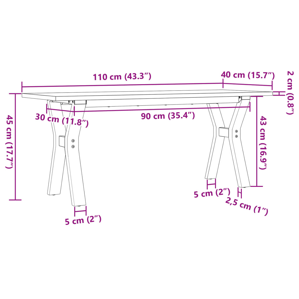 Salontafel Y-frame 110x40x45 cm massief grenenhout en staal is nu te koop bij PeponiXL, paradijselijk wonen!