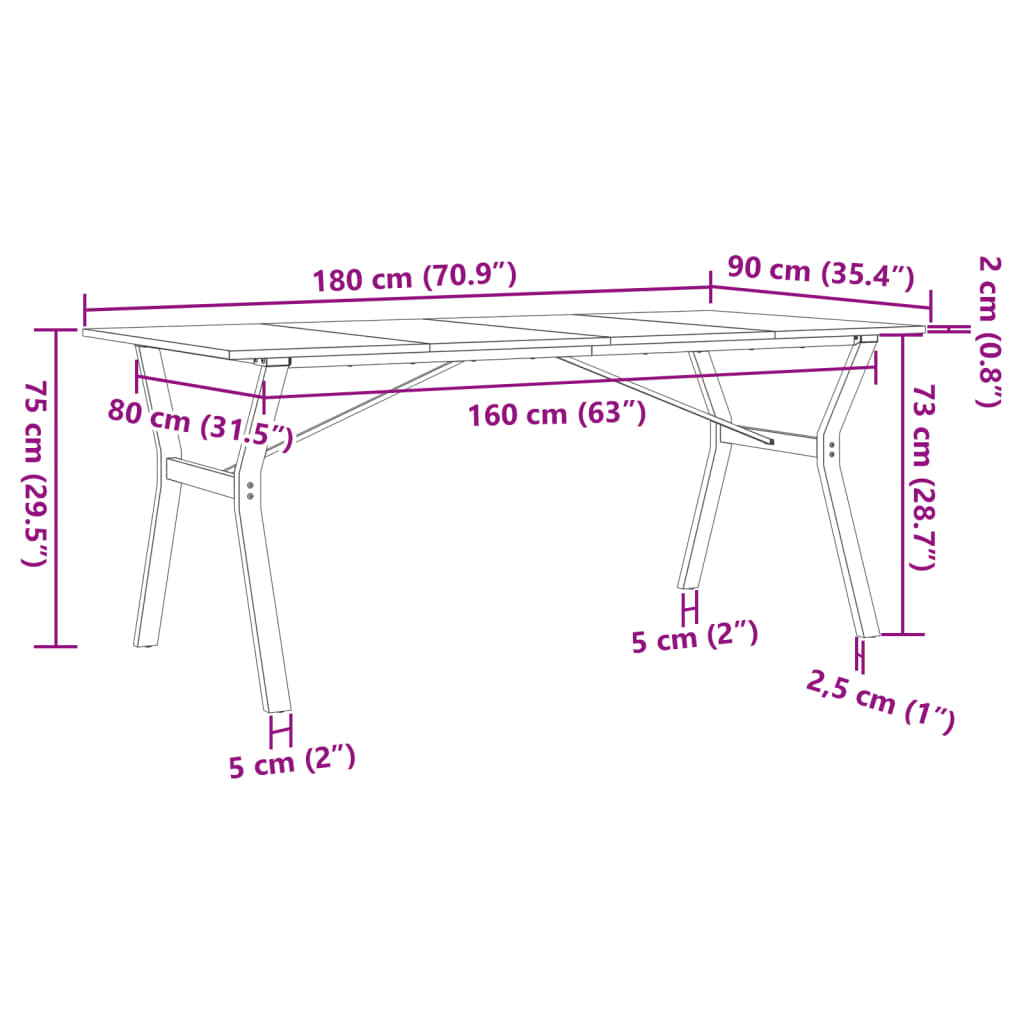 Eettafel Y-frame 180x90x75 cm massief grenenhout en staal is nu te koop bij PeponiXL, paradijselijk wonen!
