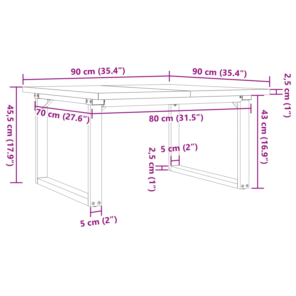 Salontafel O-frame 90x90x45,5 cm grenenhout en staal is nu te koop bij PeponiXL, paradijselijk wonen!