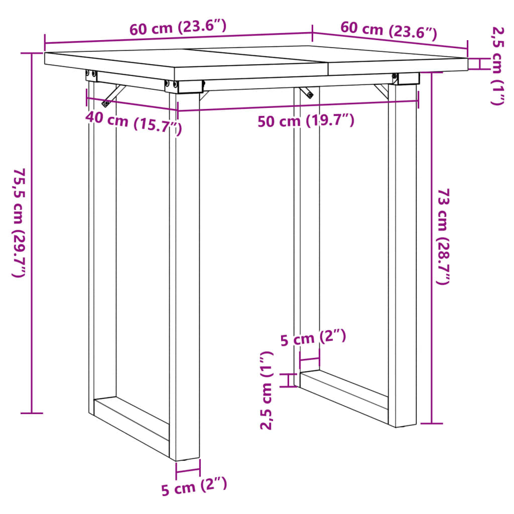 Eettafel O-frame 60x60x75,5 cm massief grenenhout en staal is nu te koop bij PeponiXL, paradijselijk wonen!