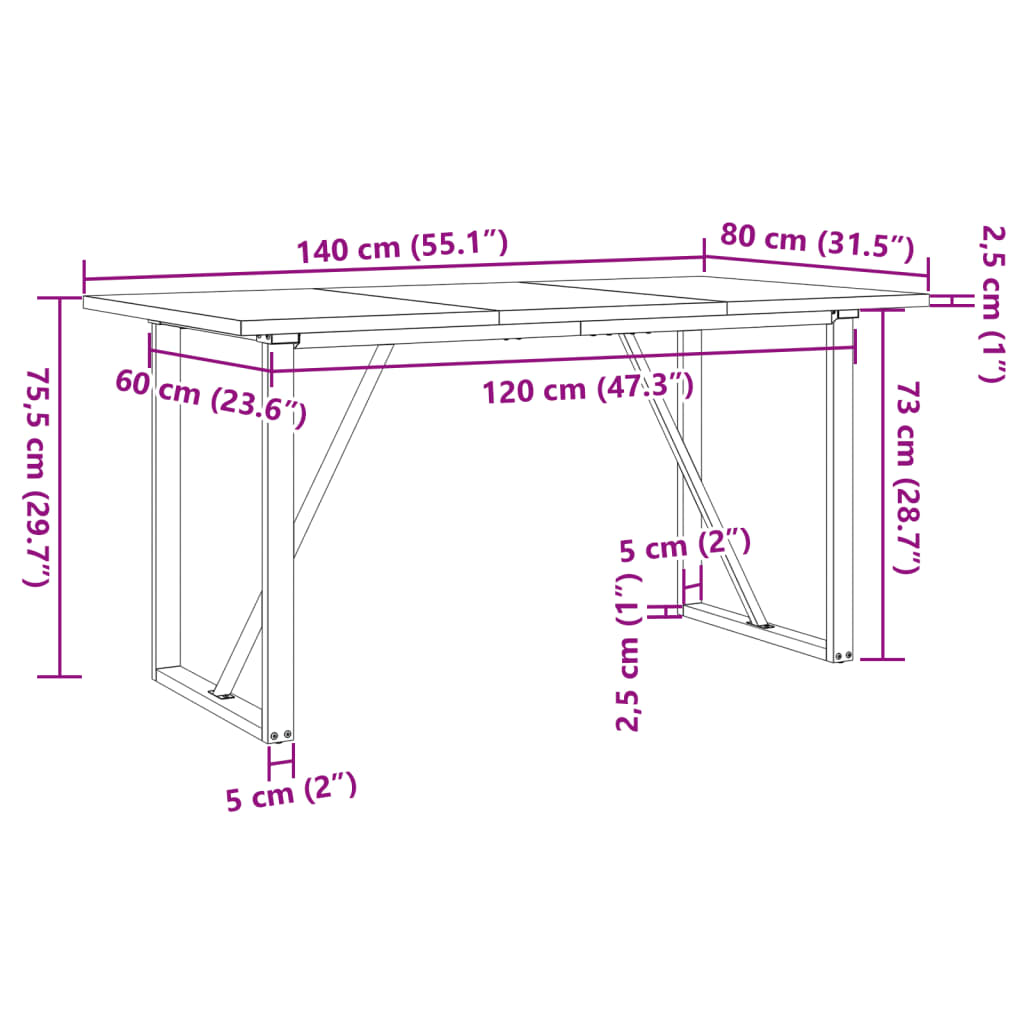 Eettafel O-frame 140x80x75,5 cm massief grenenhout en staal is nu te koop bij PeponiXL, paradijselijk wonen!