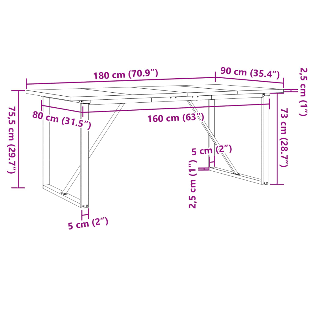 Eettafel O-frame 180x90x75,5 cm massief grenenhout en staal is nu te koop bij PeponiXL, paradijselijk wonen!