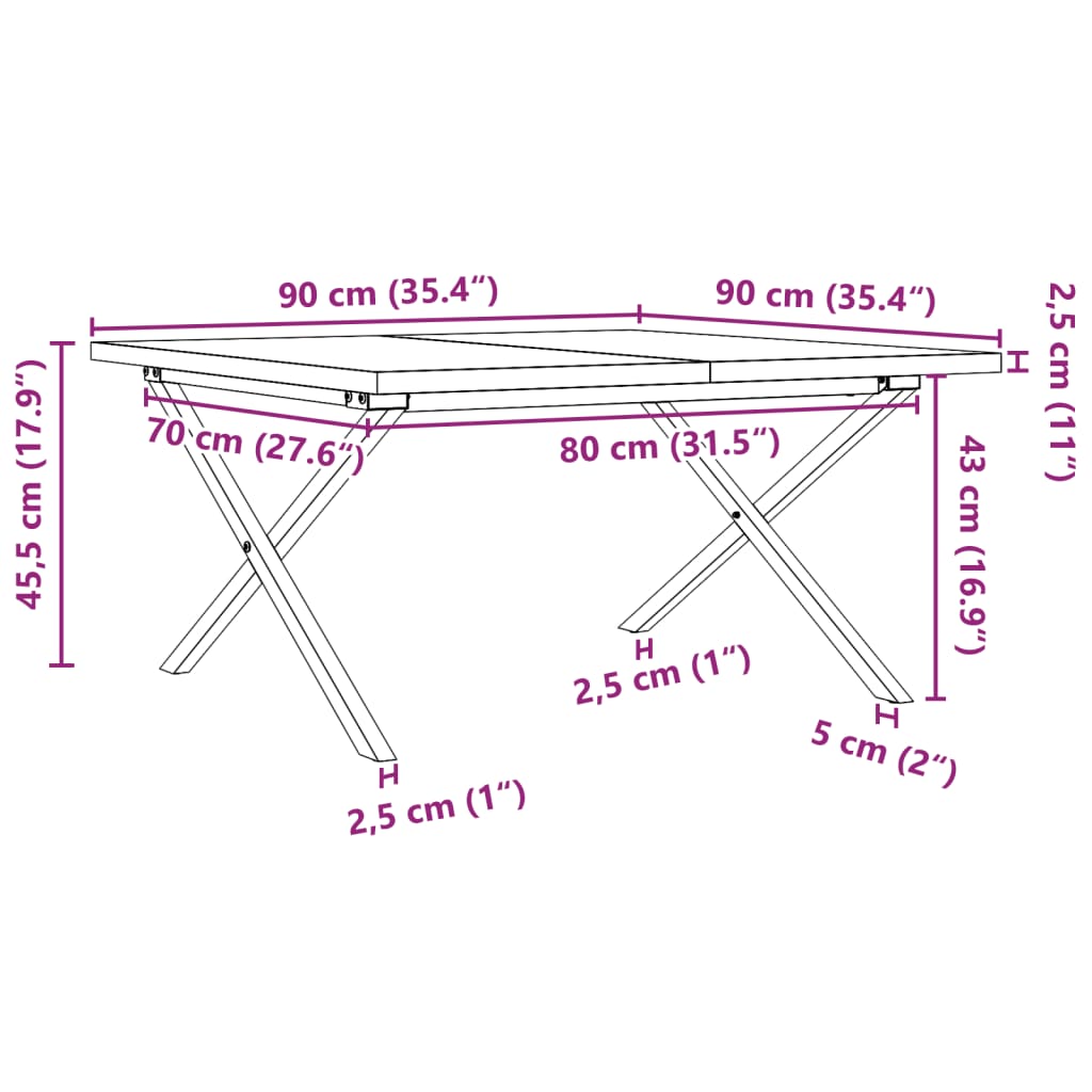 Salontafel X-frame 90x90x45,5 cm grenenhout en staal is nu te koop bij PeponiXL, paradijselijk wonen!
