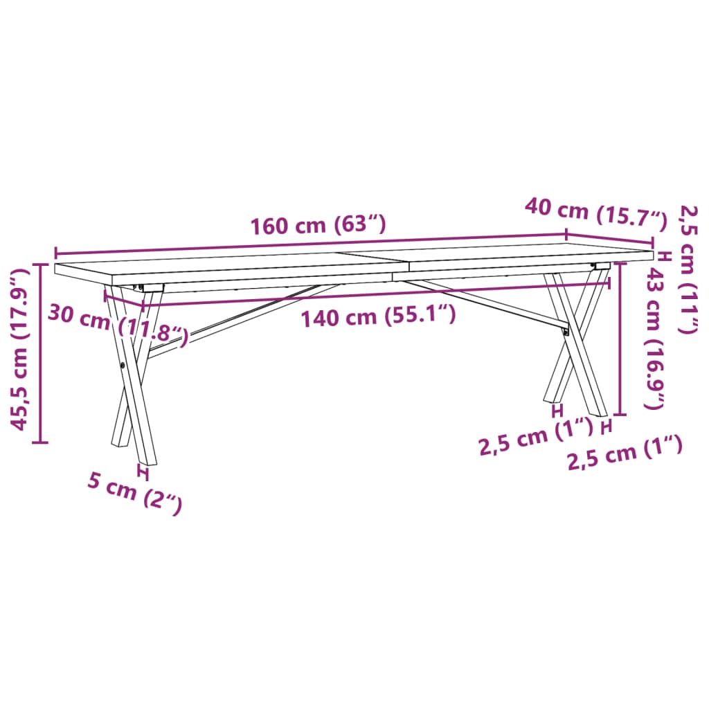 Salontafel X-frame 160x40x45,5 cm grenenhout en staal is nu te koop bij PeponiXL, paradijselijk wonen!