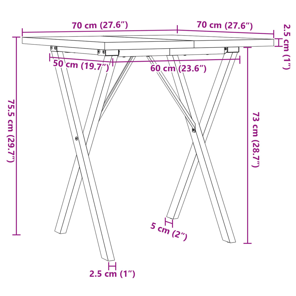 Eettafel X-frame 70x70x75,5 cm massief grenenhout en staal is nu te koop bij PeponiXL, paradijselijk wonen!
