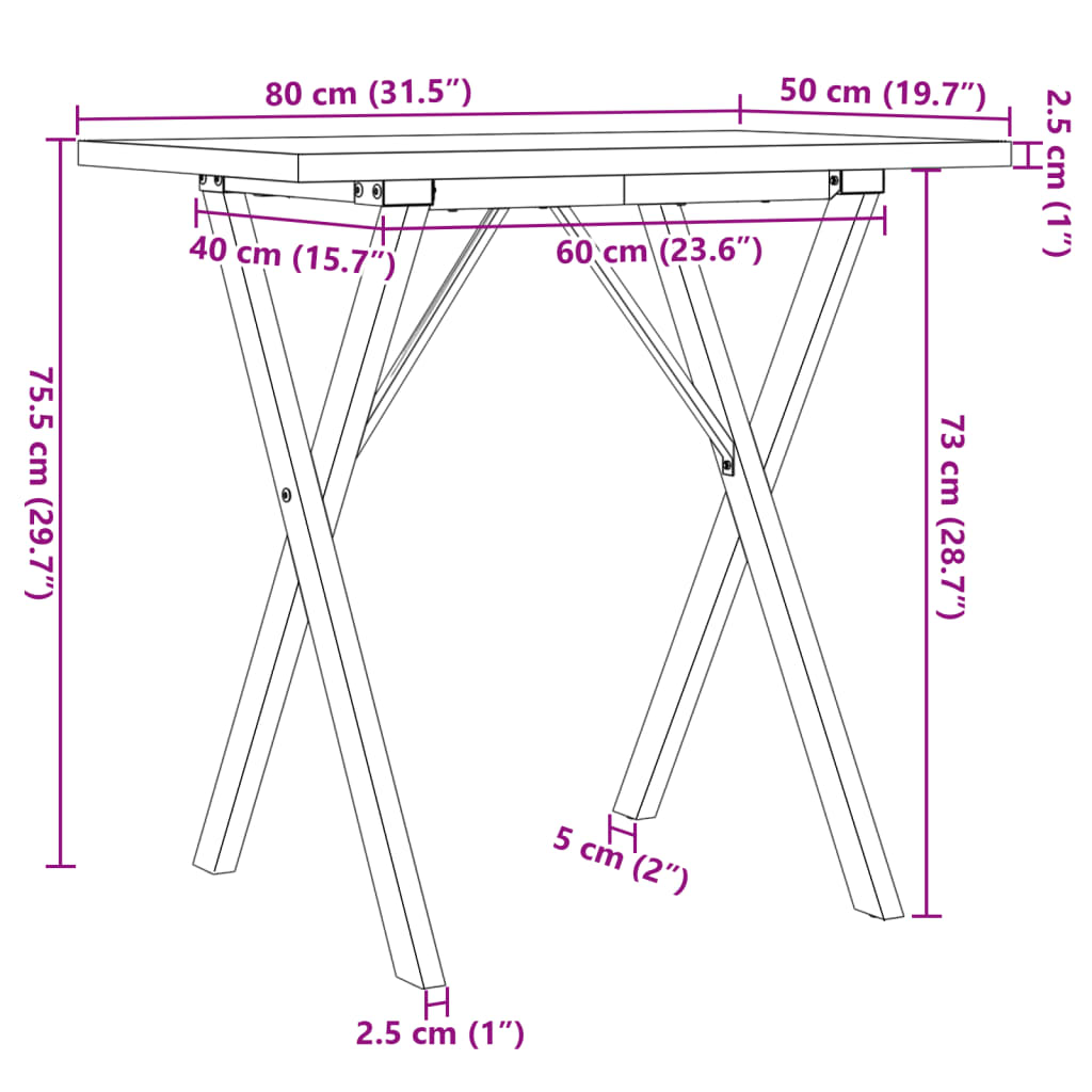Eettafel X-frame 80x50x75,5 cm massief grenenhout en staal is nu te koop bij PeponiXL, paradijselijk wonen!