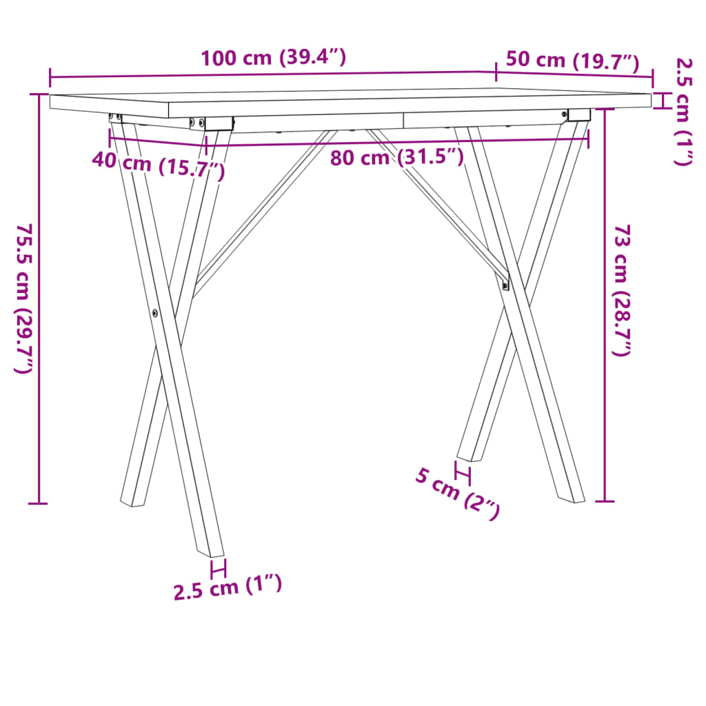 Eettafel X-frame 100x50x75,5 cm massief grenenhout en staal is nu te koop bij PeponiXL, paradijselijk wonen!