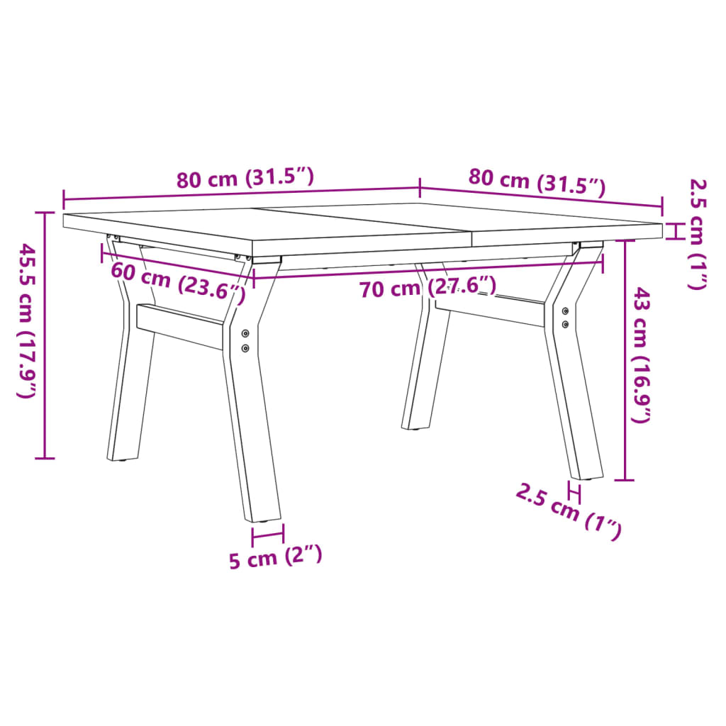 Salontafel Y-frame 80x80x45,5 cm grenenhout en staal is nu te koop bij PeponiXL, paradijselijk wonen!