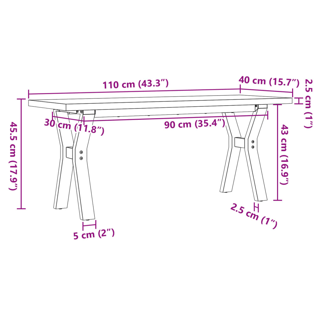 Salontafel Y-frame 110x40x45,5 cm grenenhout en staal is nu te koop bij PeponiXL, paradijselijk wonen!