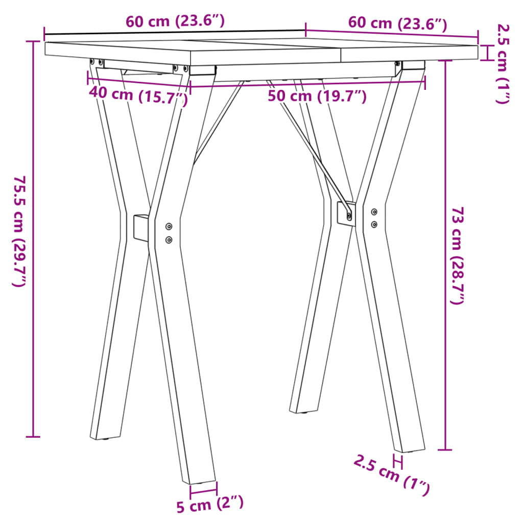 Eettafel Y-frame 60x60x75,5 cm massief grenenhout en staal is nu te koop bij PeponiXL, paradijselijk wonen!