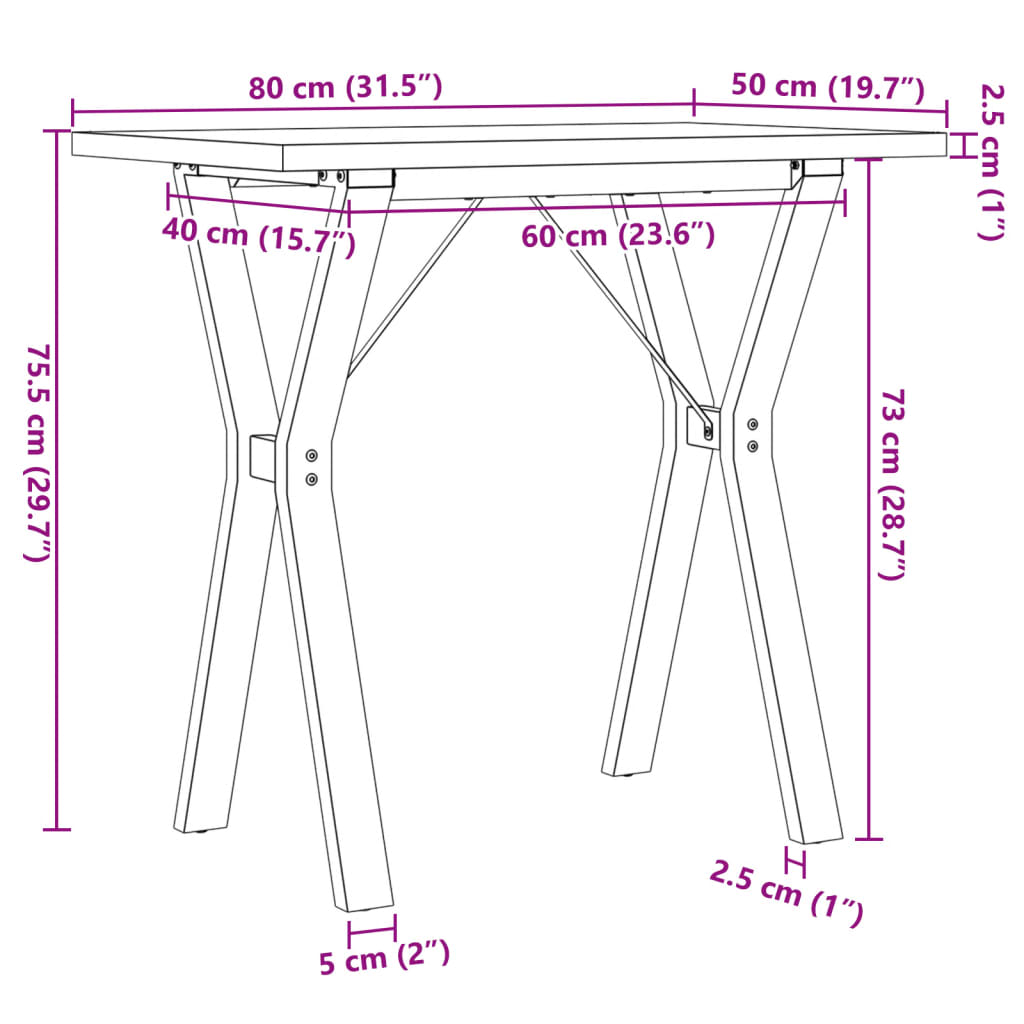 Eettafel Y-frame 80x50x75,5 cm massief grenenhout en staal is nu te koop bij PeponiXL, paradijselijk wonen!