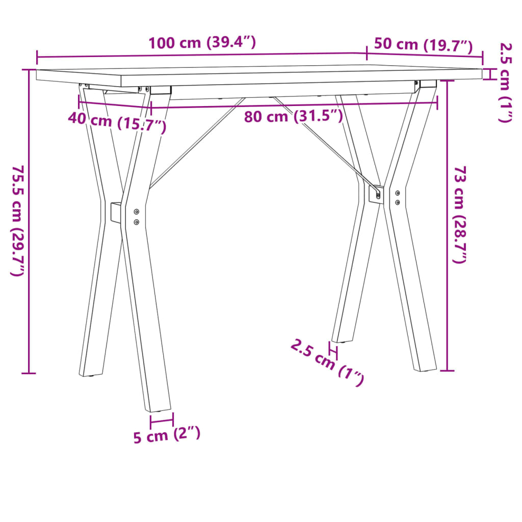 Eettafel Y-frame 100x50x75,5 cm massief grenenhout en staal is nu te koop bij PeponiXL, paradijselijk wonen!