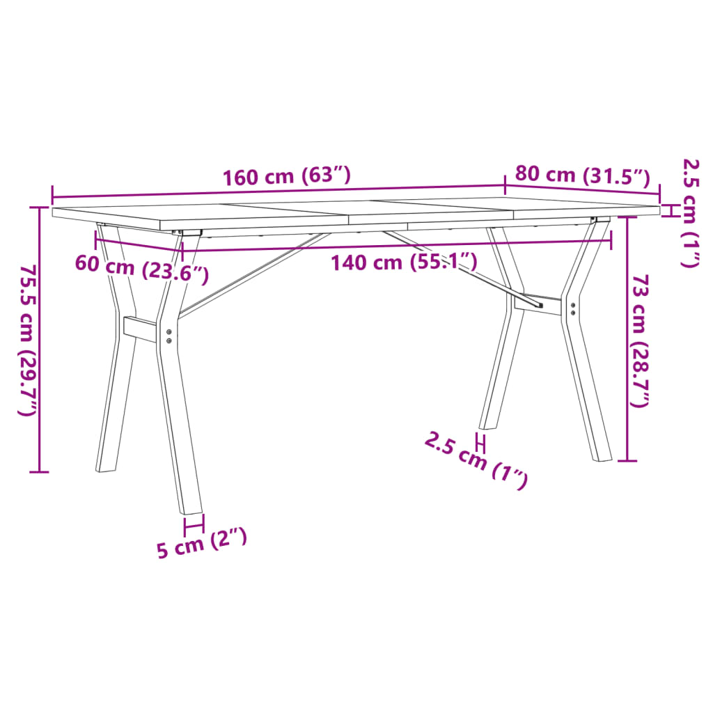Eettafel Y-frame 160x80x75,5 cm massief grenenhout en staal is nu te koop bij PeponiXL, paradijselijk wonen!