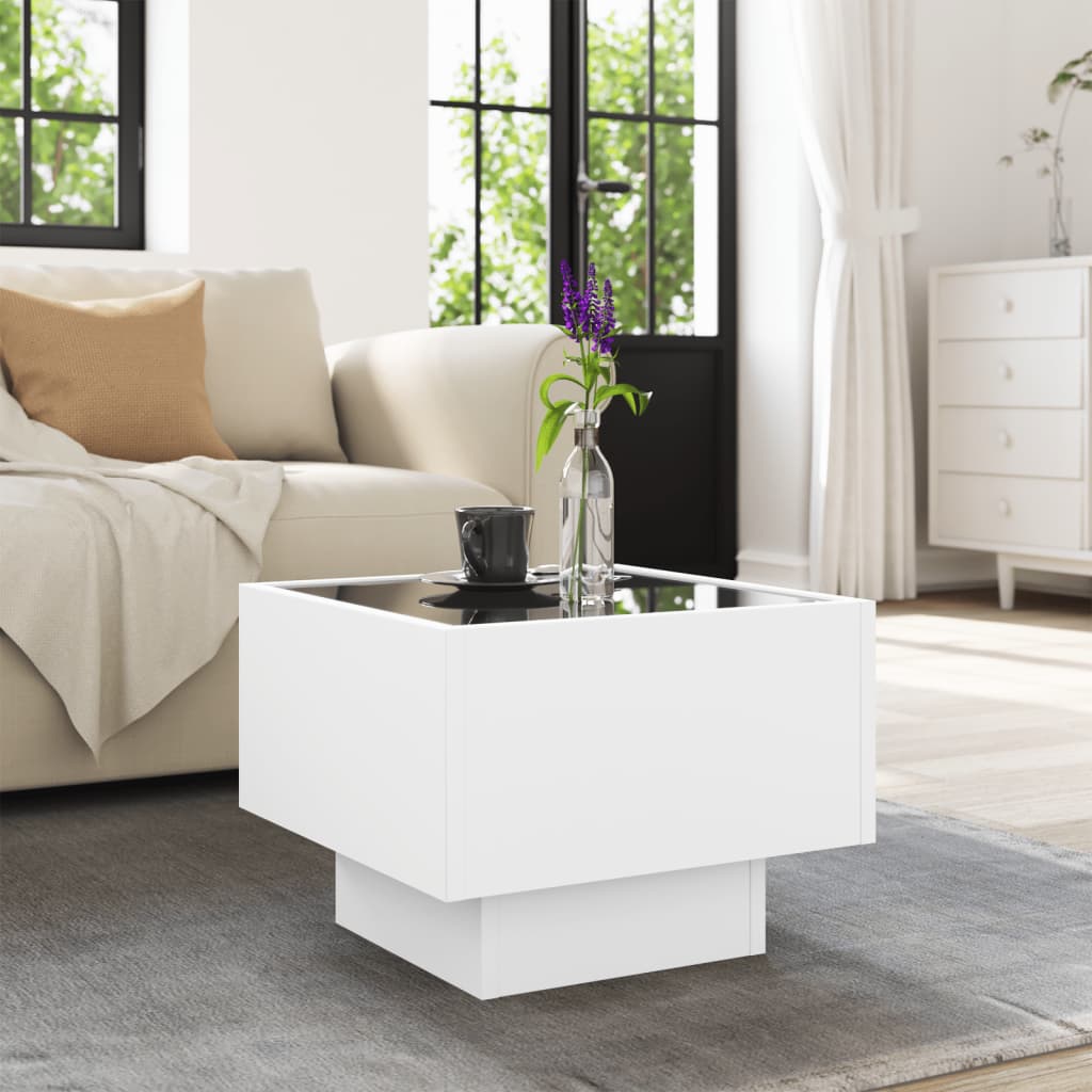 Bijzettafel met LED 40x40x30 cm bewerkt hout wit is nu te koop bij PeponiXL, paradijselijk wonen!