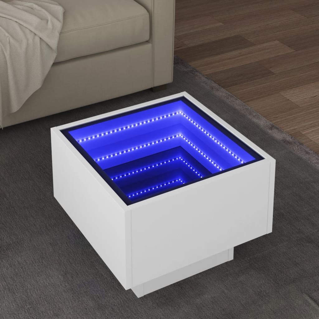 Bijzettafel met LED 40x40x30 cm bewerkt hout wit is nu te koop bij PeponiXL, paradijselijk wonen!