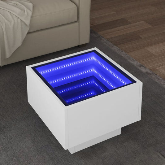 Bijzettafel met LED 40x40x30 cm bewerkt hout wit is nu te koop bij PeponiXL, paradijselijk wonen!