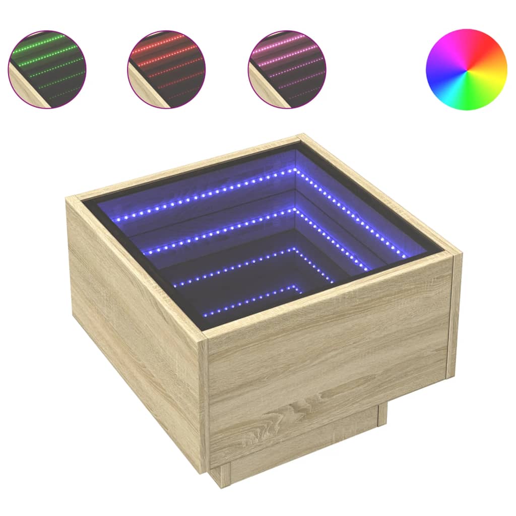 Bijzettafel met LED 40x40x30 cm bewerkt hout sonoma eikenkleur is nu te koop bij PeponiXL, paradijselijk wonen!