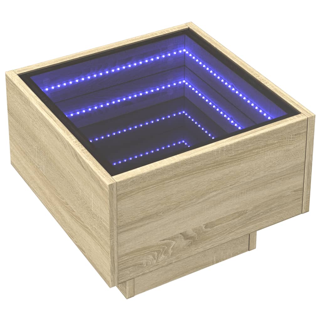 Bijzettafel met LED 40x40x30 cm bewerkt hout sonoma eikenkleur is nu te koop bij PeponiXL, paradijselijk wonen!