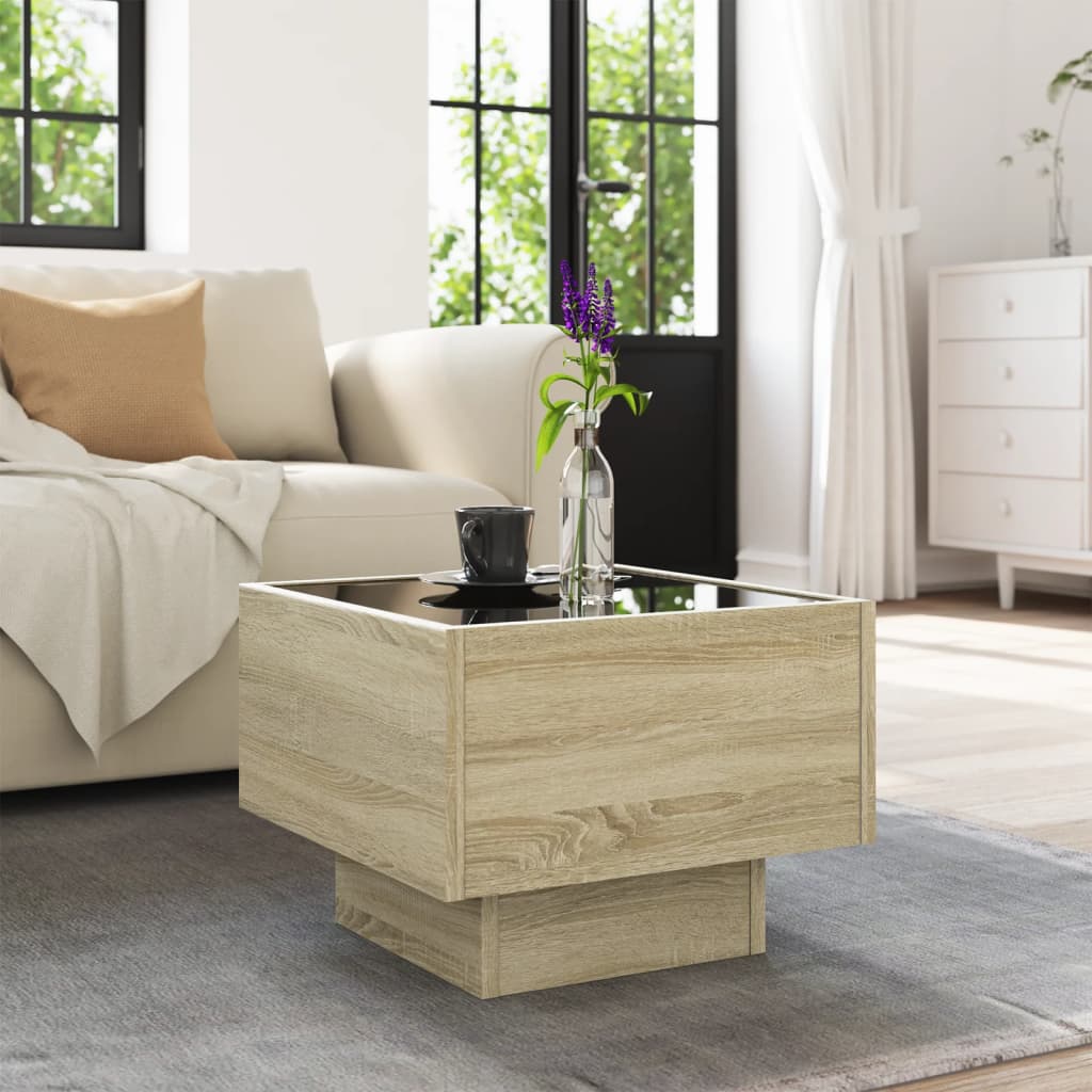 Bijzettafel met LED 40x40x30 cm bewerkt hout sonoma eikenkleur is nu te koop bij PeponiXL, paradijselijk wonen!
