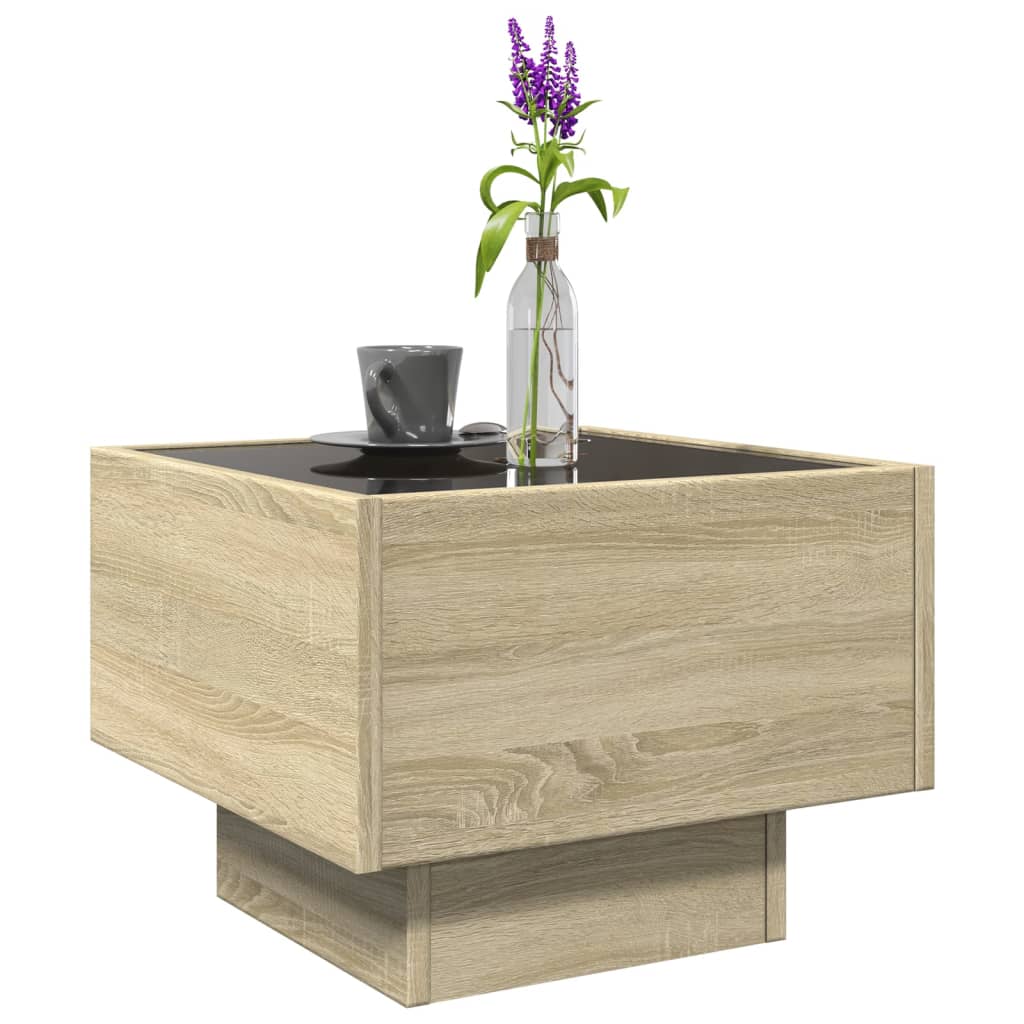 Bijzettafel met LED 40x40x30 cm bewerkt hout sonoma eikenkleur is nu te koop bij PeponiXL, paradijselijk wonen!