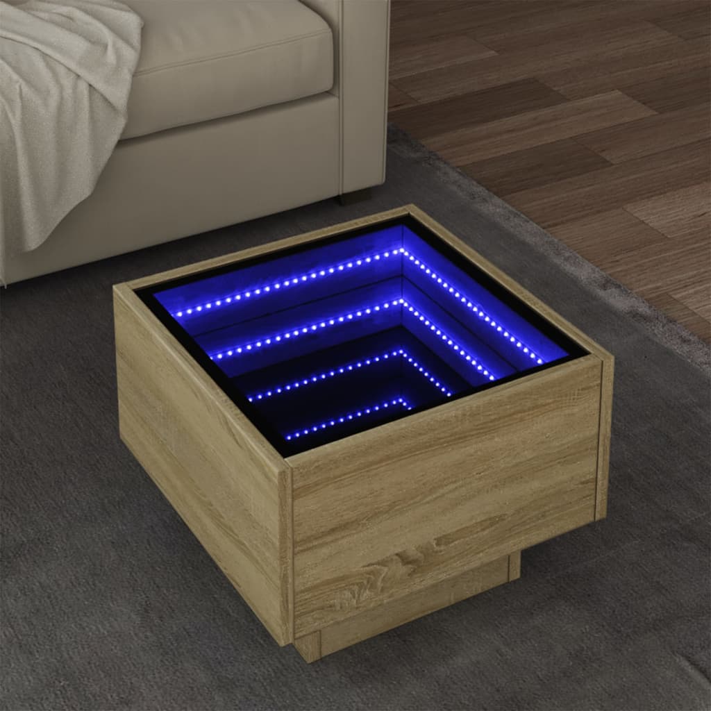 Bijzettafel met LED 40x40x30 cm bewerkt hout sonoma eikenkleur is nu te koop bij PeponiXL, paradijselijk wonen!