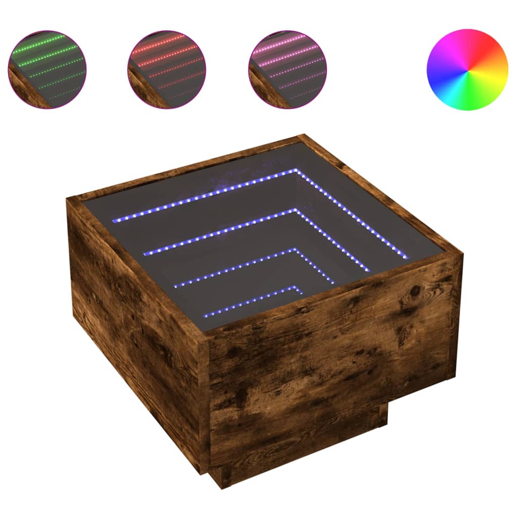 Bijzettafel met LED 40x40x30 cm bewerkt hout gerookt eikenkleur is nu te koop bij PeponiXL, paradijselijk wonen!