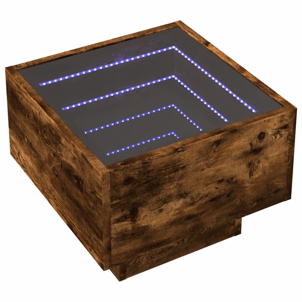 Bijzettafel met LED 40x40x30 cm bewerkt hout gerookt eikenkleur is nu te koop bij PeponiXL, paradijselijk wonen!