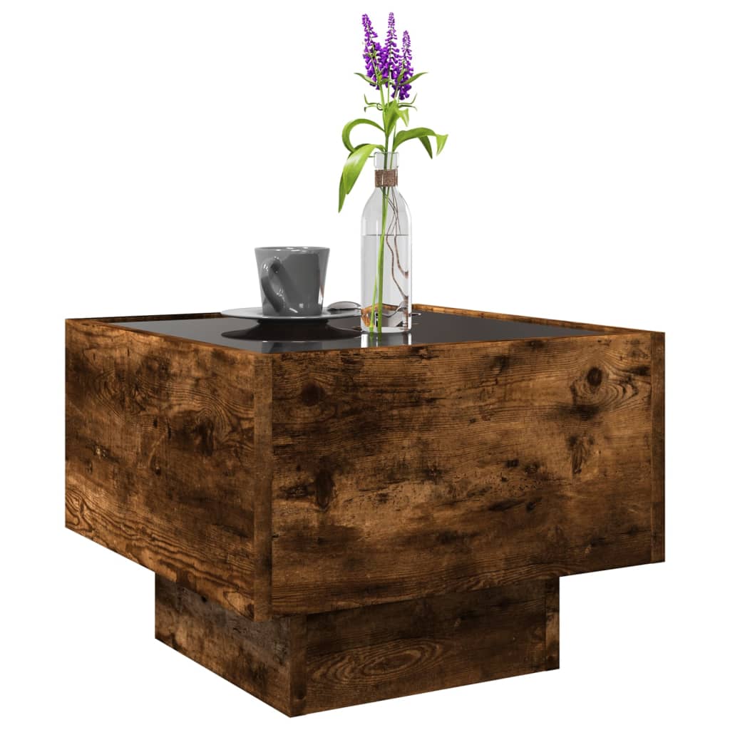 Bijzettafel met LED 40x40x30 cm bewerkt hout gerookt eikenkleur is nu te koop bij PeponiXL, paradijselijk wonen!