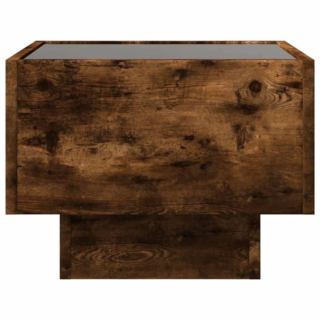 Bijzettafel met LED 40x40x30 cm bewerkt hout gerookt eikenkleur is nu te koop bij PeponiXL, paradijselijk wonen!