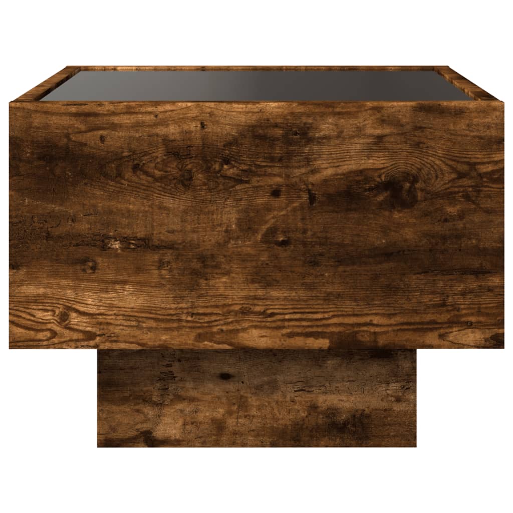 Bijzettafel met LED 40x40x30 cm bewerkt hout gerookt eikenkleur is nu te koop bij PeponiXL, paradijselijk wonen!