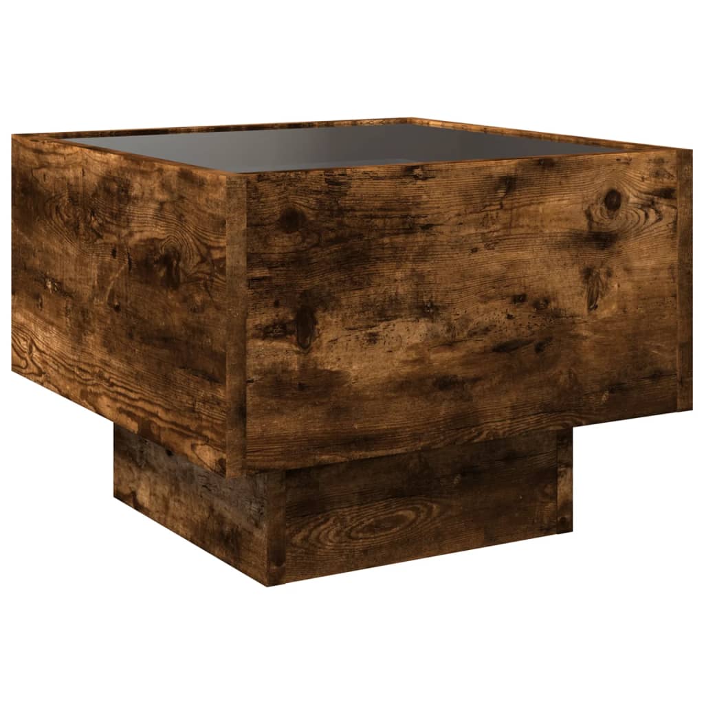 Bijzettafel met LED 40x40x30 cm bewerkt hout gerookt eikenkleur is nu te koop bij PeponiXL, paradijselijk wonen!