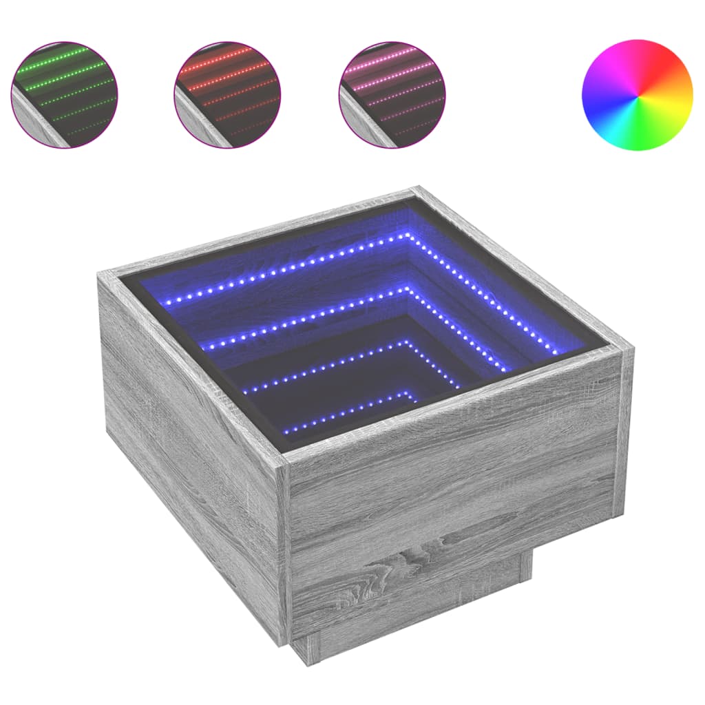 Bijzettafel met LED 40x40x30 cm bewerkt hout grijs sonoma eiken is nu te koop bij PeponiXL, paradijselijk wonen!
