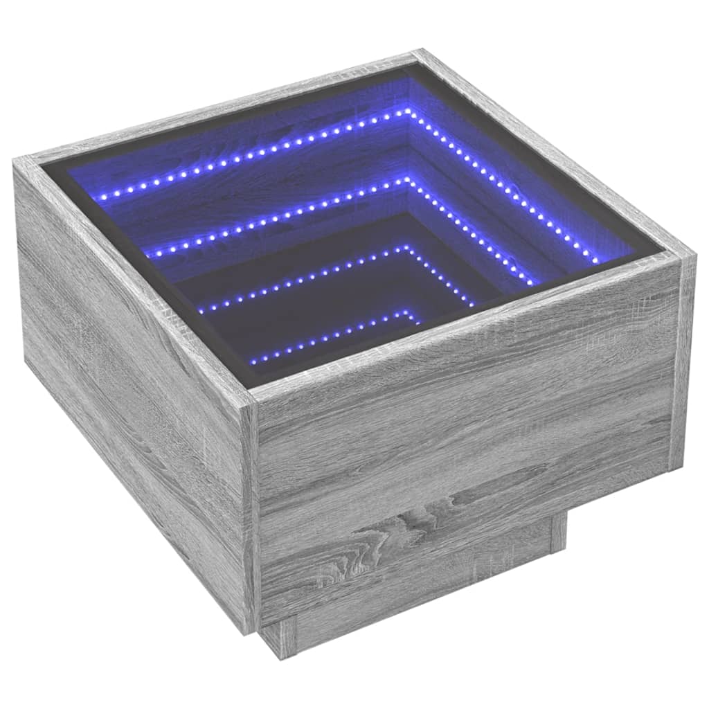 Bijzettafel met LED 40x40x30 cm bewerkt hout grijs sonoma eiken is nu te koop bij PeponiXL, paradijselijk wonen!